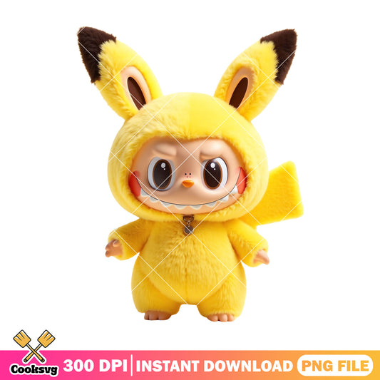 Labubu pikachu cosplay design png, labubu doll png, labubu popmart png