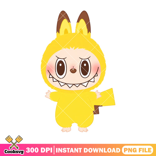 Labubu pikachu cosplay png, labubu cartoon png, labubu yellow png