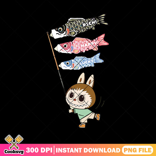 Labubu playing kites png, labubu happy png, labubu plush png