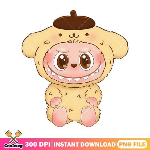 Labubu pompompurin costume png, labubu costume png, labubu popmart png