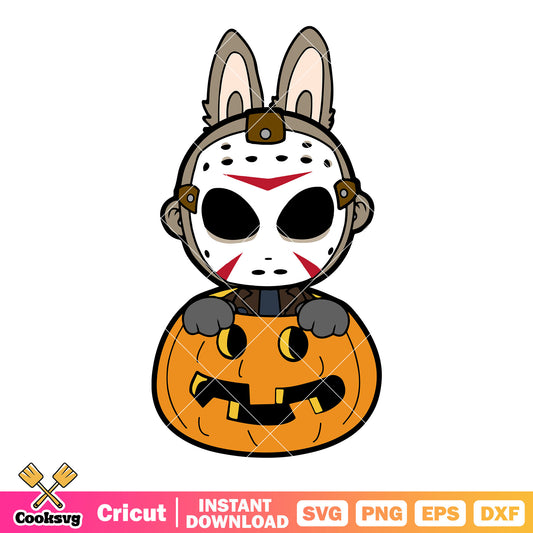 Labubu pumpkin horror svg, labubu halloween costume​ svg