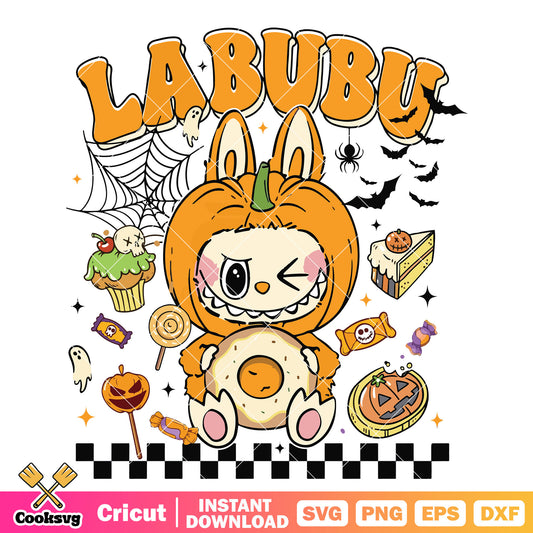 Labubu pumpkin vibes design svg, labubu pumpkin svg, halloween labubu svg