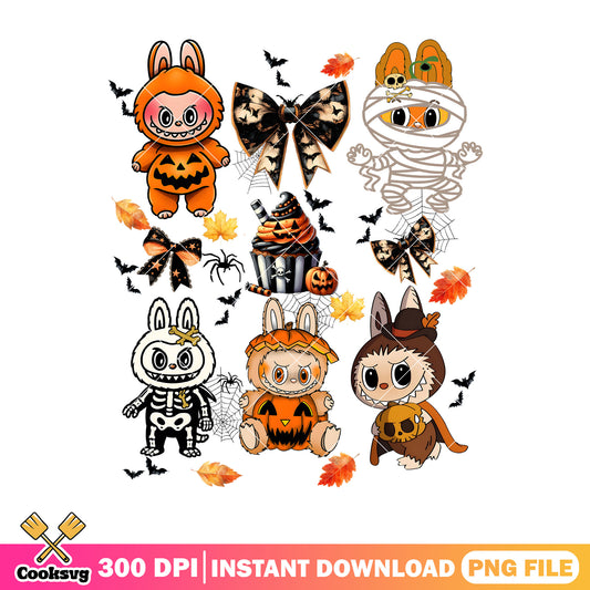 Labubu pumpkin vibes png, pumpkin labubu​ png, halloween labubu​ png
