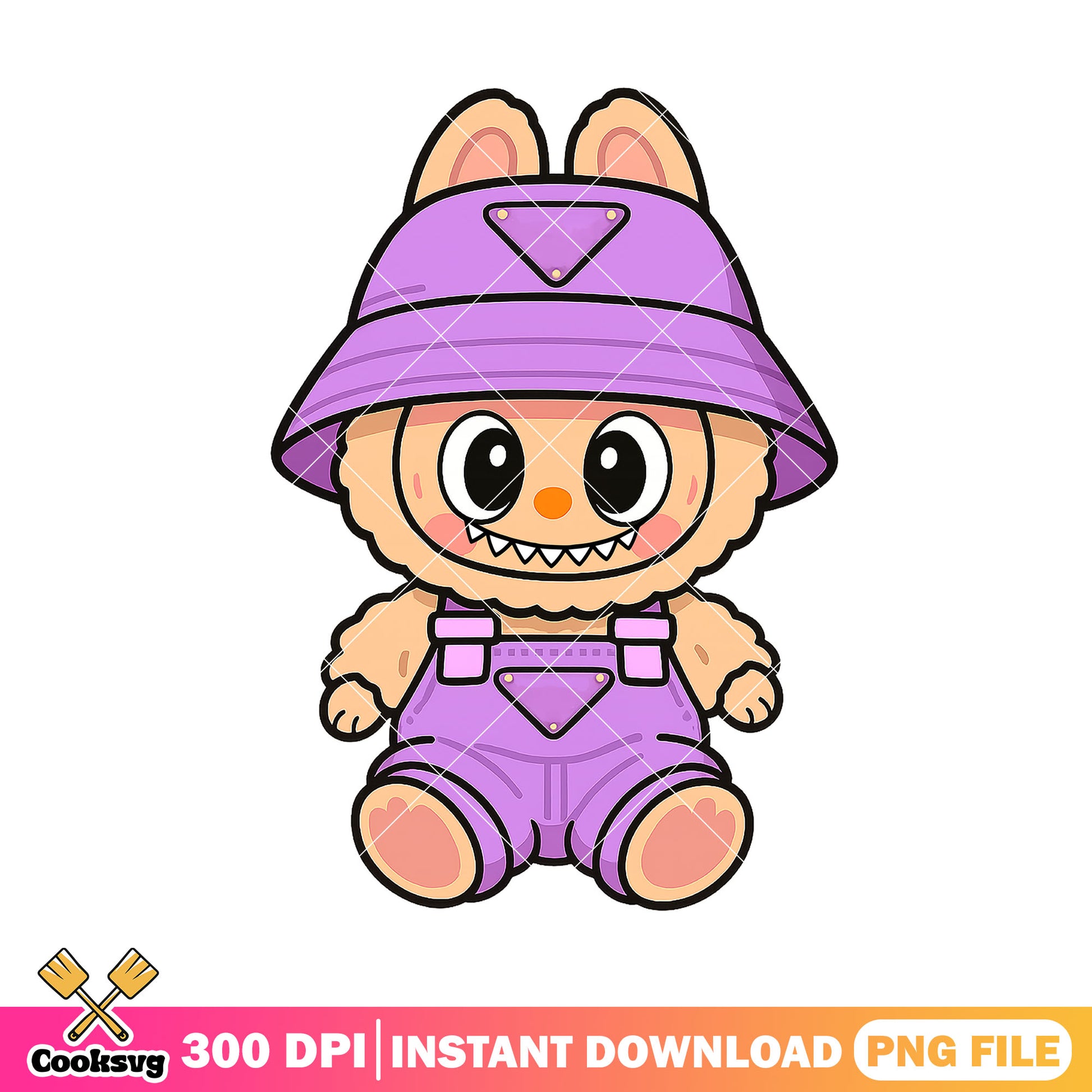 Labubu purple overalls png, labubu dolls png, cute doll png