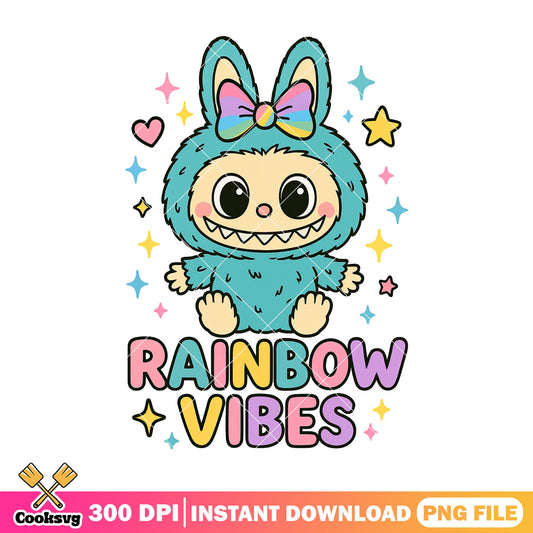 Labubu rainbow vibes png, labubu rainbow png, cute labubu png