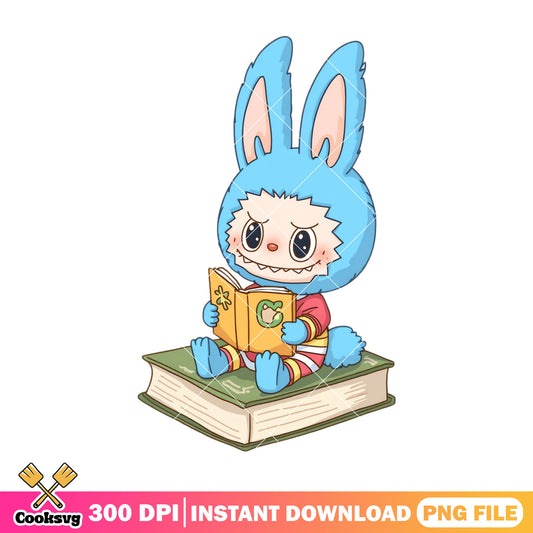 Labubu reading design png, labubu sitting png, labubu plush png