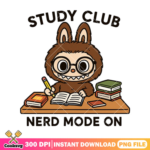 Labubu read study club png, nerd mode on png, labubu read png