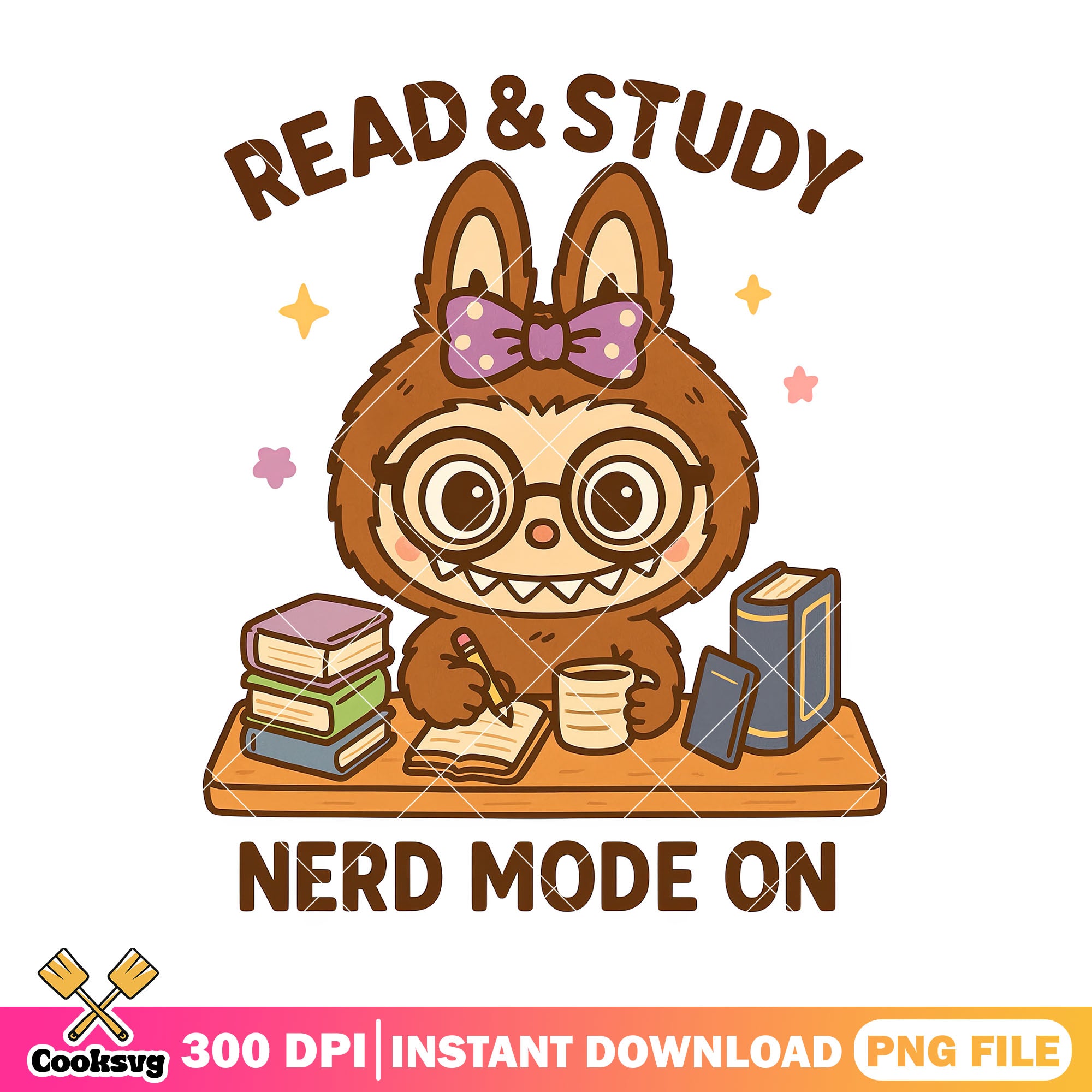 Labubu Reading Labubu read study png, nerd mode on png, labubu read png – Cooksvg
