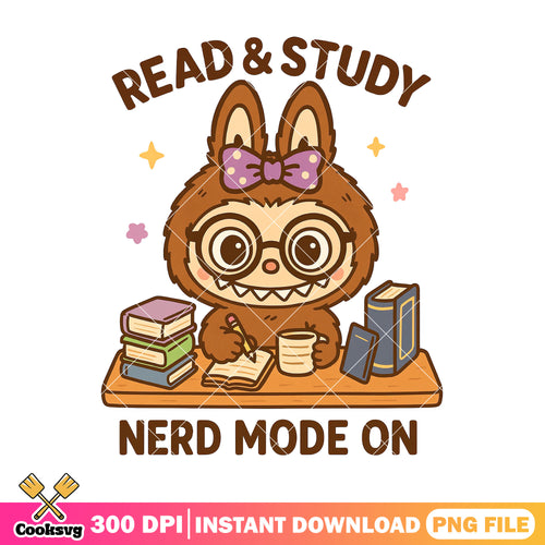 Labubu read study png, nerd mode on png, labubu read png