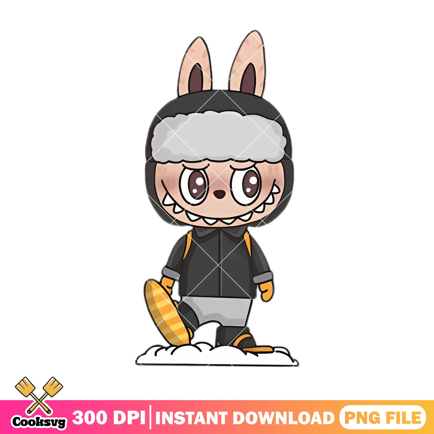 Labubu skiing outfit png, labubu standing png, labubu hehe png