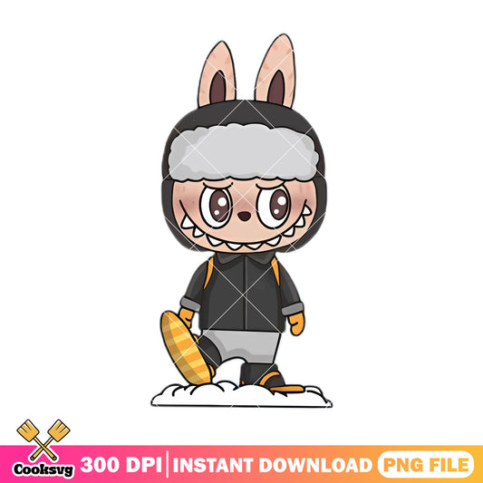 Labubu skiing outfit png, labubu standing png, labubu hehe png
