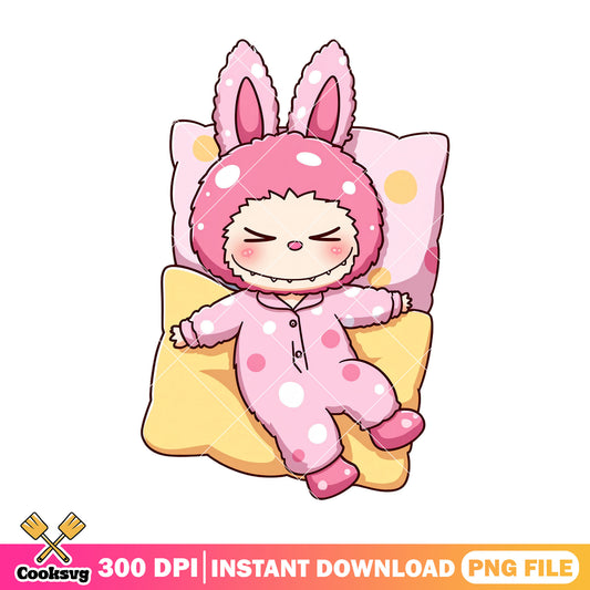 Labubu sleeping png, labubu pink png, labubu monster png