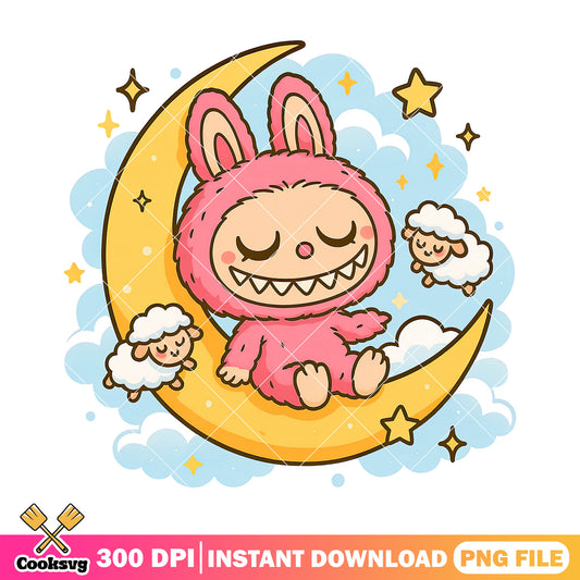 Labubu sleeps png, pink labubu png, labubu cartoon​ ​png