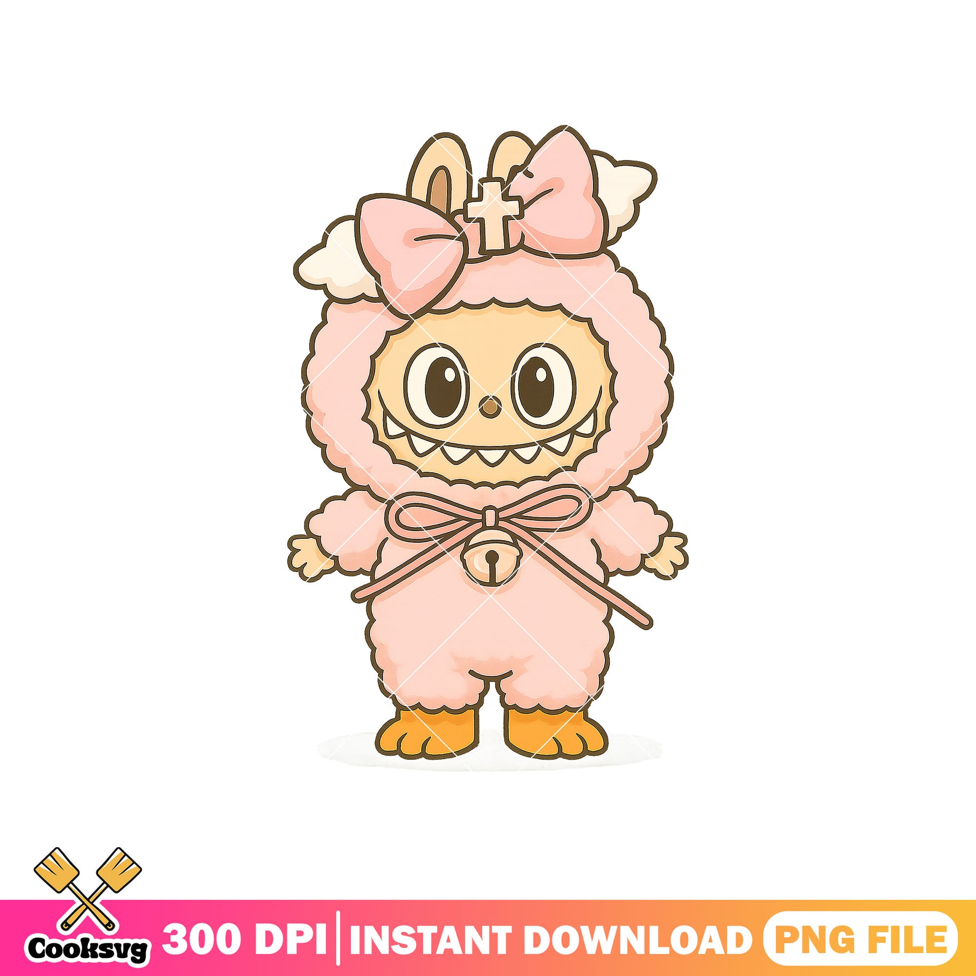 Labubu soft pink dress png, labubu pink png, cute doll png