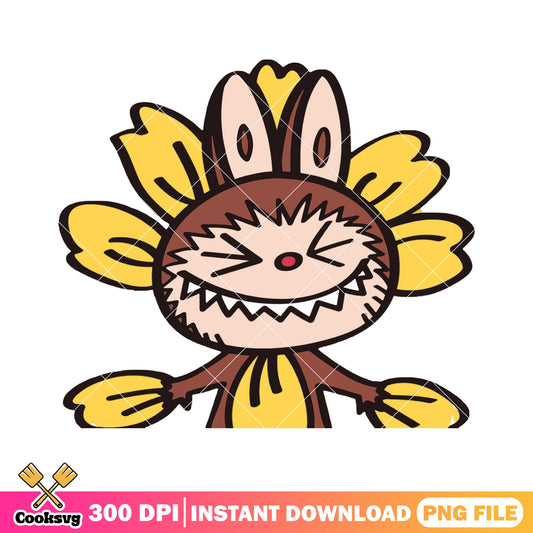 Labubu sunflower costume png, brown labubu png, labubu art png