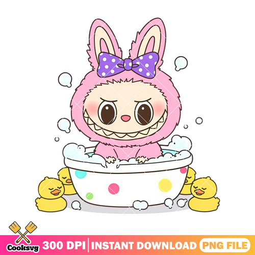 Labubu taking shower png, labubu pink png, labubu girl png