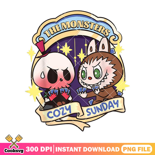 Labubu the monster cozy sunday png, labubu popmart​ png
