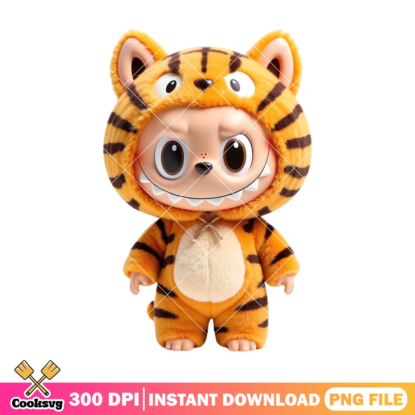 Labubu tiger cosplay png, labubu standing png, labubu cute png