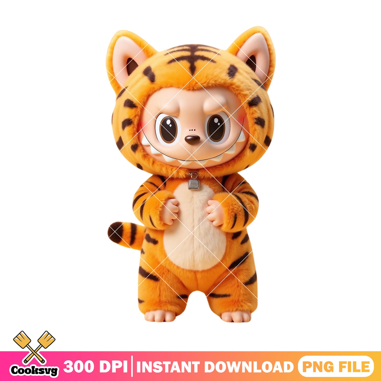 Labubu tiger outfit design png, labubu orange png, labubu cute png