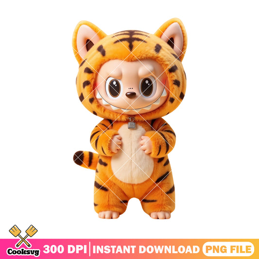 Labubu tiger outfit design png, labubu orange png, labubu cute png