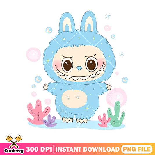 Labubu under the sea png, labubu blue png, labubu colour png