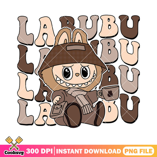 Labubu warm clothes png, labubu outfit png, brown labubu​ png
