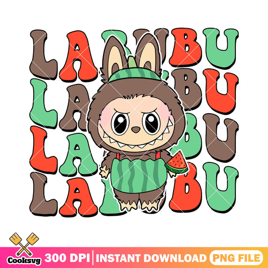 Labubu watermelon outfit png, brown labubu png, labubu​ standing png