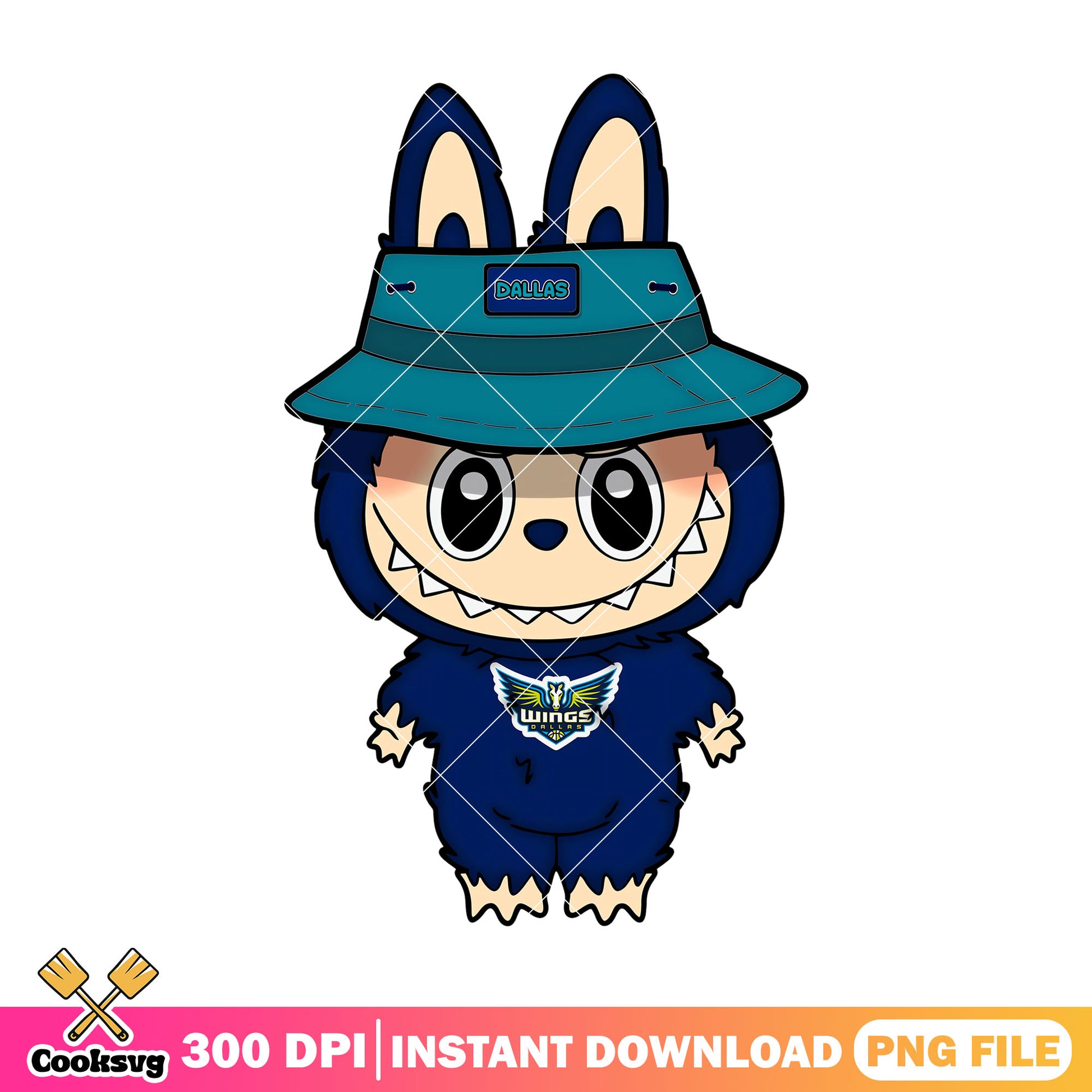 Labubu wearing green hat png, labubu popmart png, dallas wings png