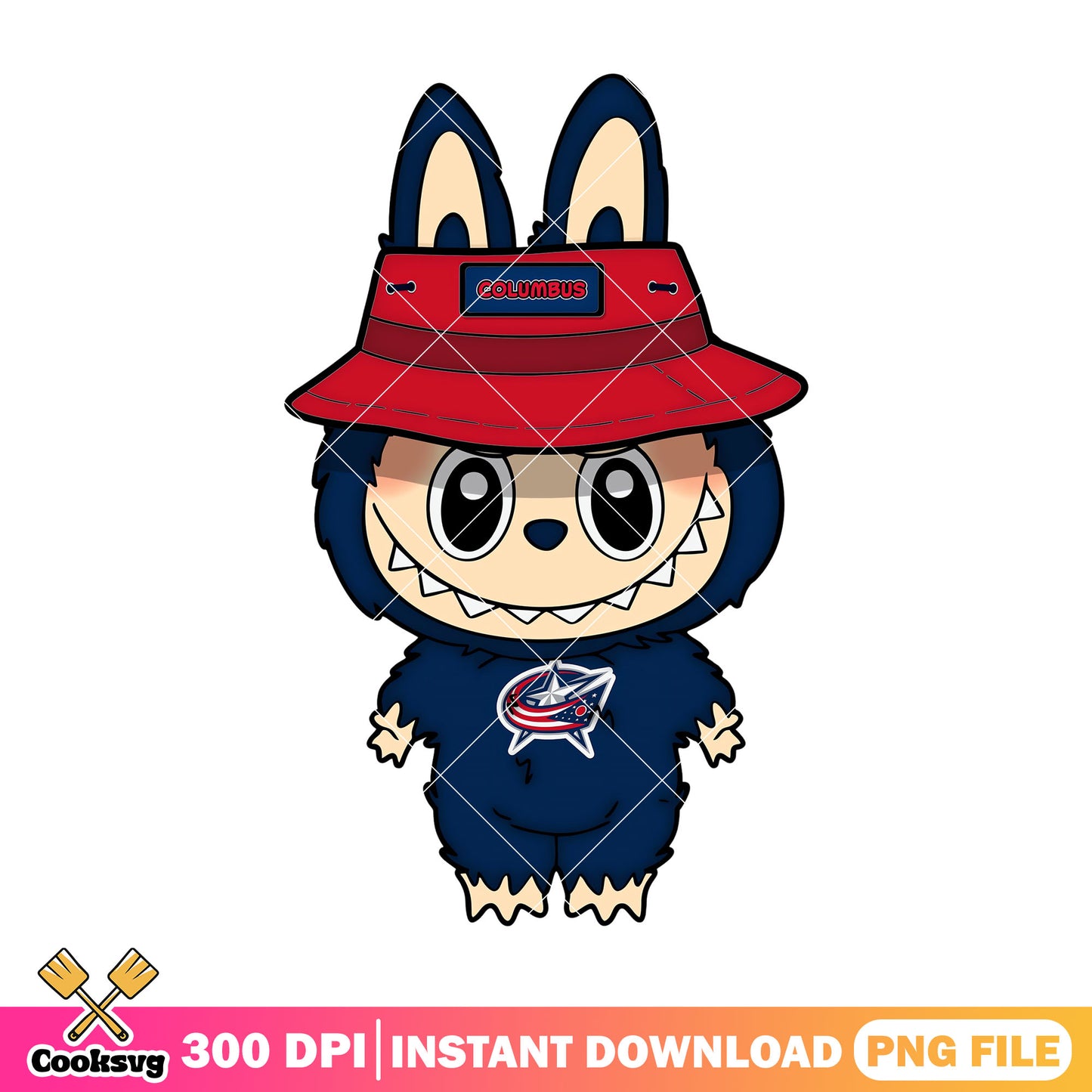 Labubu wear red hat png, labubu cute png, columbus blue jackets png