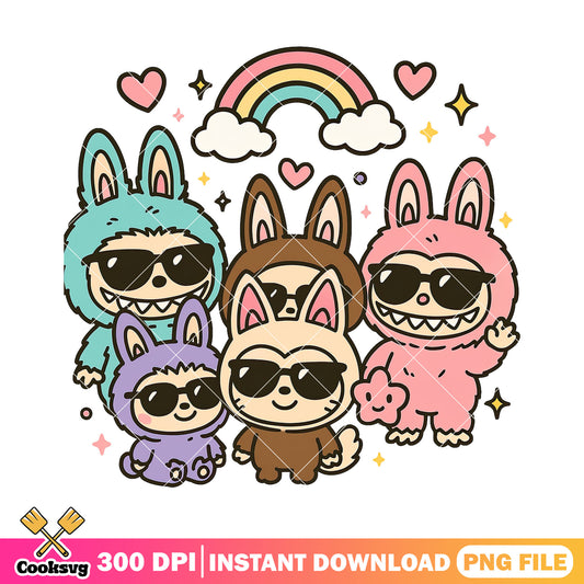 Labubu wear sunglasses png, labubu friends png, labubu colours​ ​png