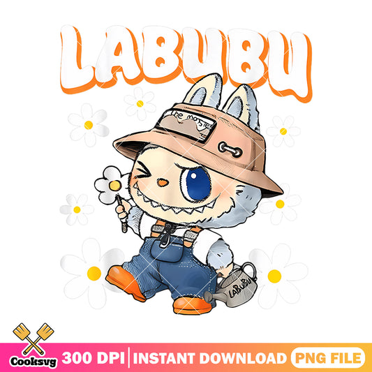 Labubu white and flower png, white labubu​ png, labubu white angel​ png