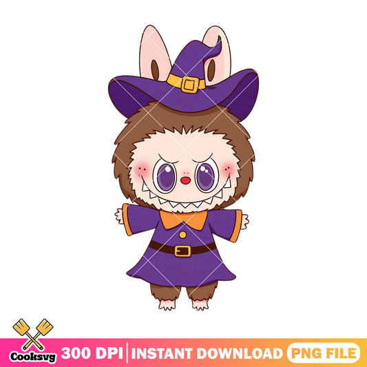Labubu witch cosplay png, labubu standing png, labubu brown png