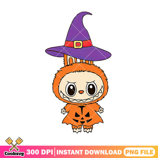 Labubu witch halloween png, labubu halloween png, labubu orange ​png
