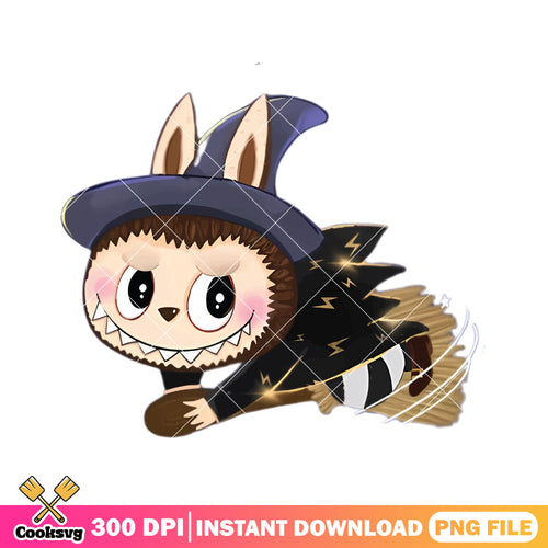 Labubu witch outfit flying png, labubu brown png, labubu cute png