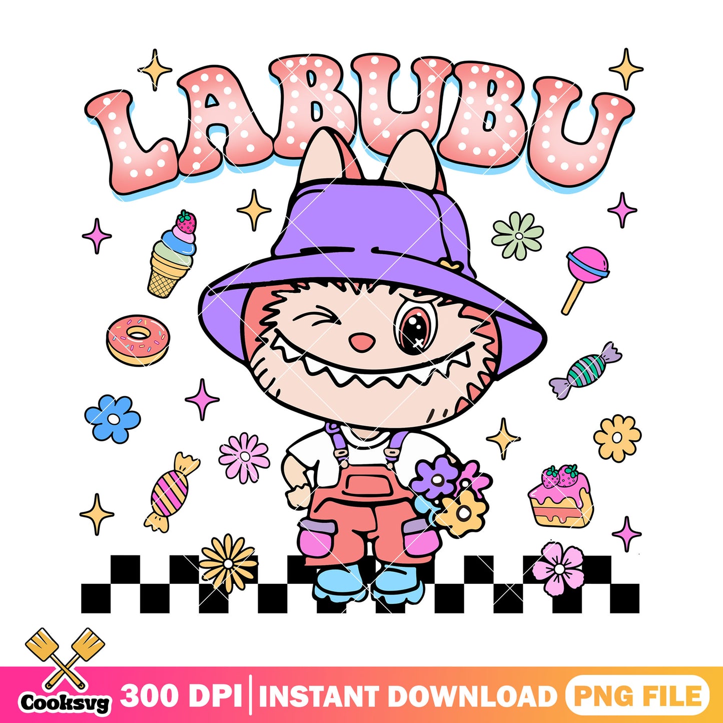 Labubu with beautiful outfit png, labubu hehe png, labubu plush png