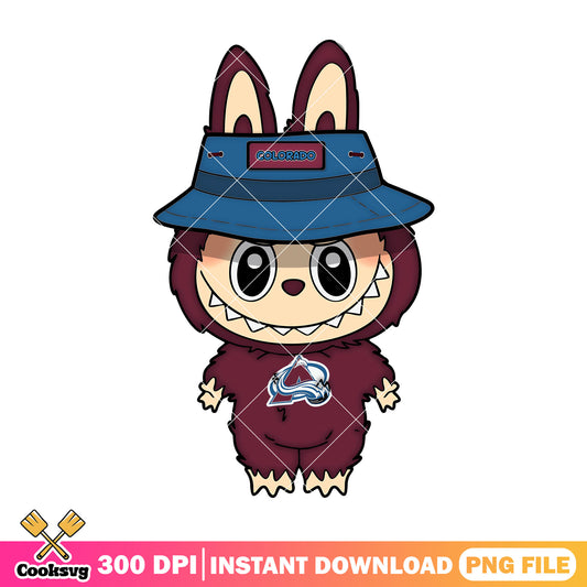 Labubu with blue hat png, colorado avalanche png, labubu brown png