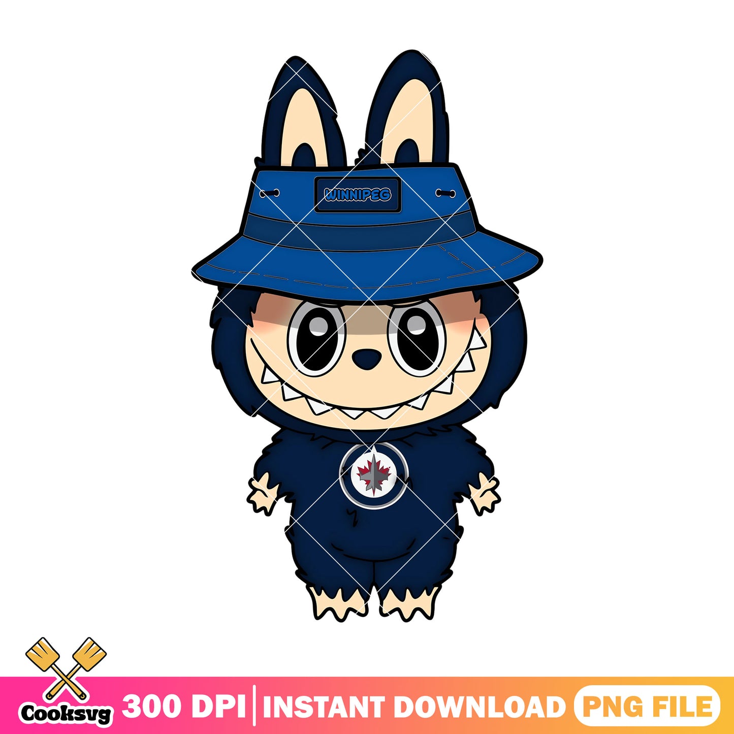 Labubu with blue hat png, winnipeg jets png, labubu popmart png