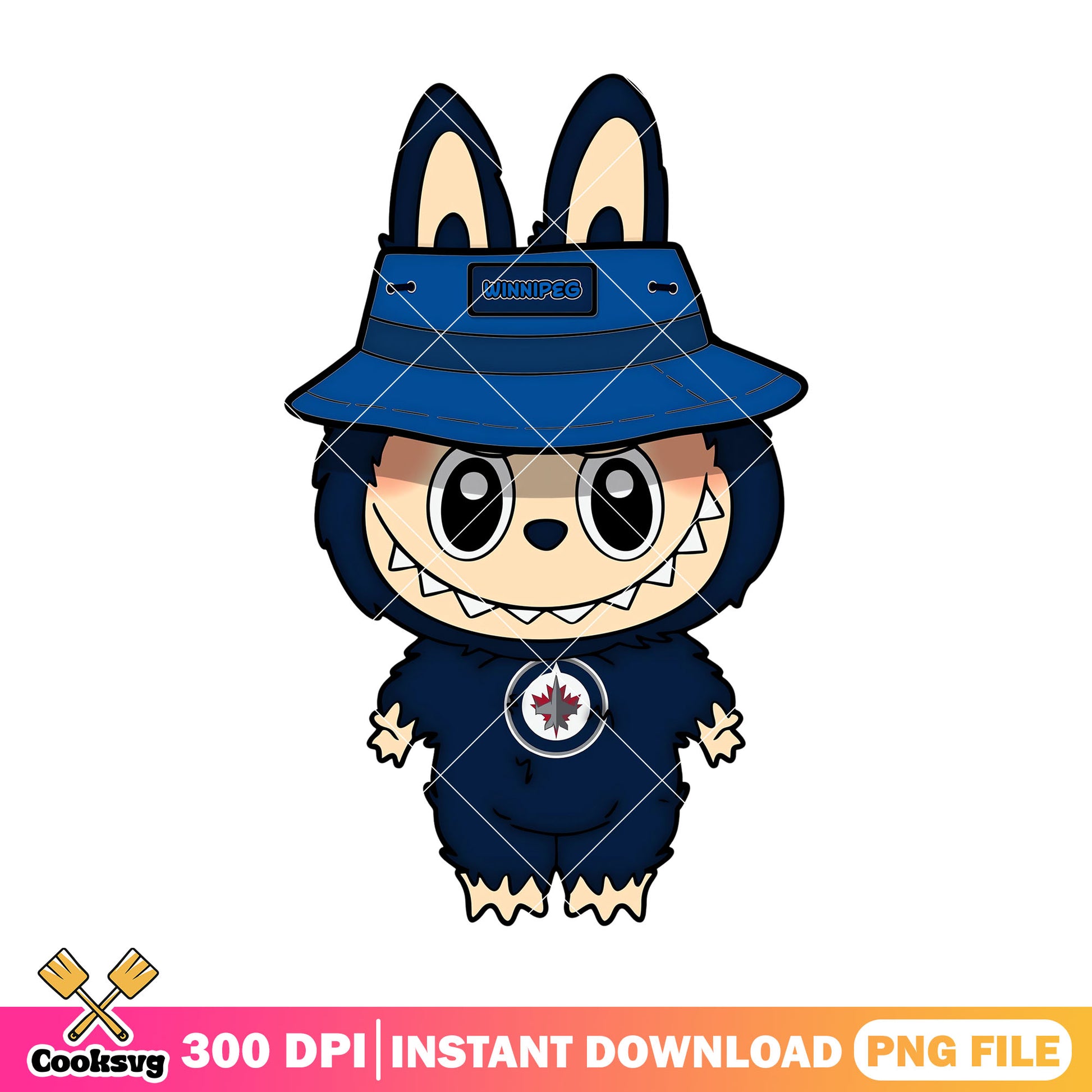 Labubu with blue hat png, winnipeg jets png, labubu popmart png