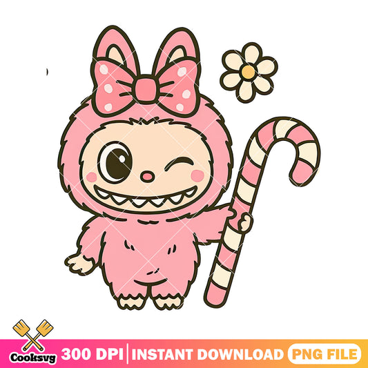 Labubu with candy cane png, pink labubu png, labubu near me​ ​png