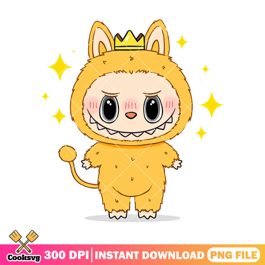 Labubu with crown png, labubu yellow png, labubu monster png