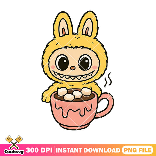Labubu with cup of tea png, labubu v3​ png, popmart labubu ​png