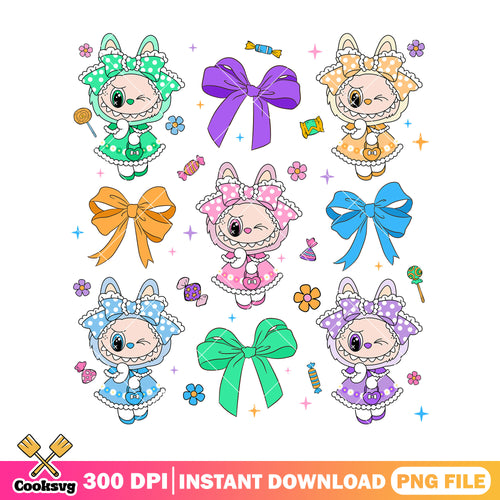 Labubu with different dresses png, labubu cute png, labubu png