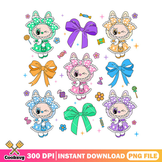 Labubu with different dresses png, labubu cute png, labubu png
