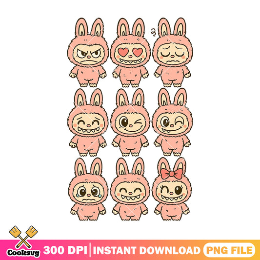 Labubu with different emotions png, cute labubu png, labubu monsters ​png
