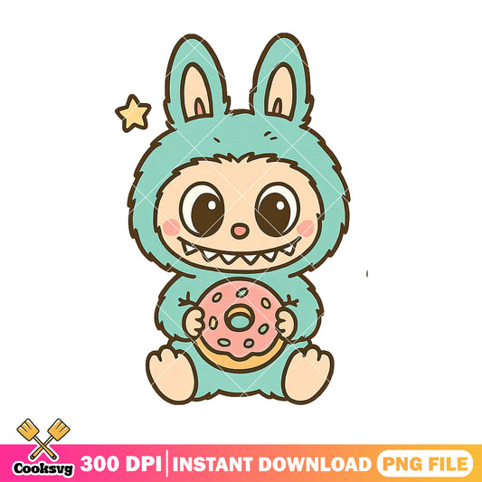 Labubu with donut png, cute labubu png, popmart labubu ​png
