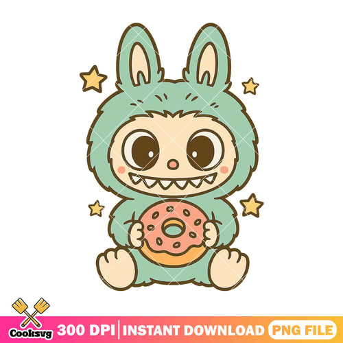 Labubu with donuts png, labubu popmart png, labubu doll png