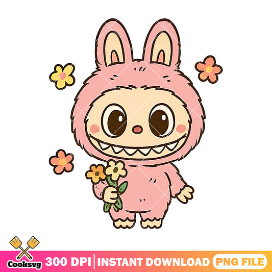 Labubu with flowers png, labubu cartoon png, labubu ​png