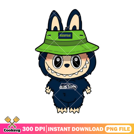 Labubu with green hat png, seattle seahawks png, labubu baby png