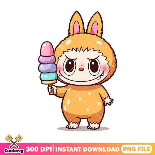 Labubu with ice scream png, labubu orange png, labubu plush png
