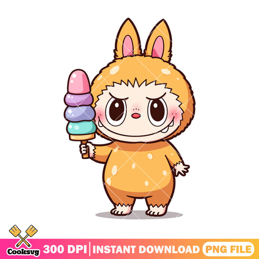 Labubu with ice scream png, labubu orange png, labubu plush png